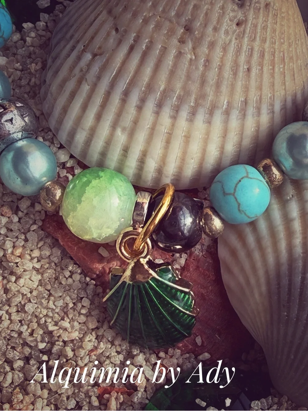 Gold shell Turquoise Bead Bracelet | Handmade Boho Jewelry